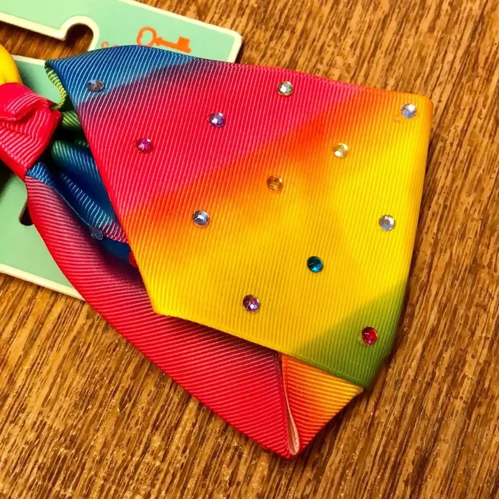 Copper Key Large Rainbow Multicolored Rhinestone Bow